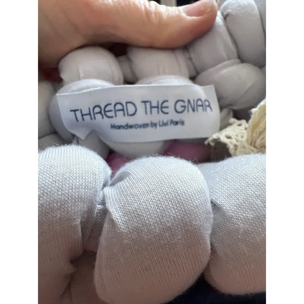Thread the‎ Gnar Handwoven Chunky Knit Tote Bag Grey Pink Navy Blue Velvet Bow